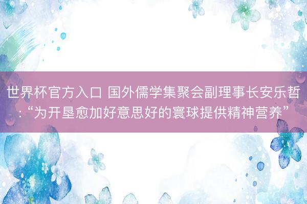 世界杯官方入口 国外儒学集聚会副理事长安乐哲: “为开垦愈加好意思好的寰球提供精神营养”