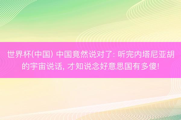 世界杯(中国) 中国竟然说对了: 听完内塔尼亚胡的宇宙说话， 才知说念好意思国有多傻!