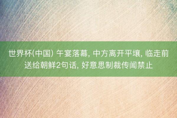 世界杯(中国) 午宴落幕， 中方离开平壤， 临走前送给朝鲜2句话， 好意思制裁传闻禁止