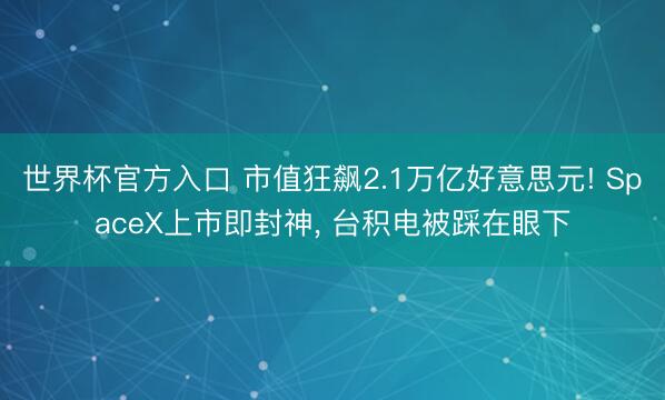 世界杯官方入口 市值狂飙2.1万亿好意思元! SpaceX上市即封神, 台积电被踩在眼下